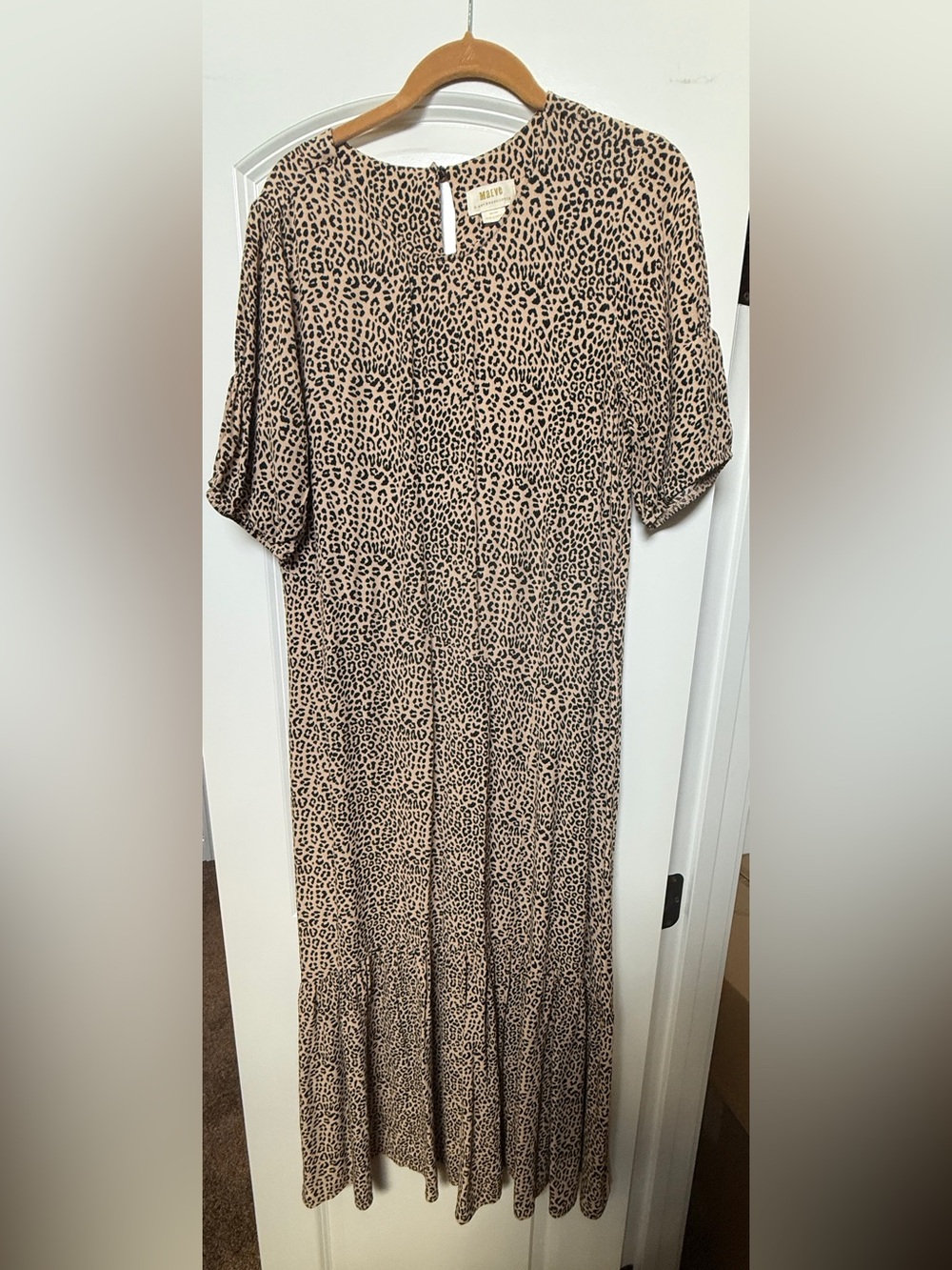 Anthropologie Leopard Print Midi Dress in Beige and Black